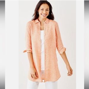 J.Jill Love Linen Orange Linen Longline Button Up‎ Tunic Top